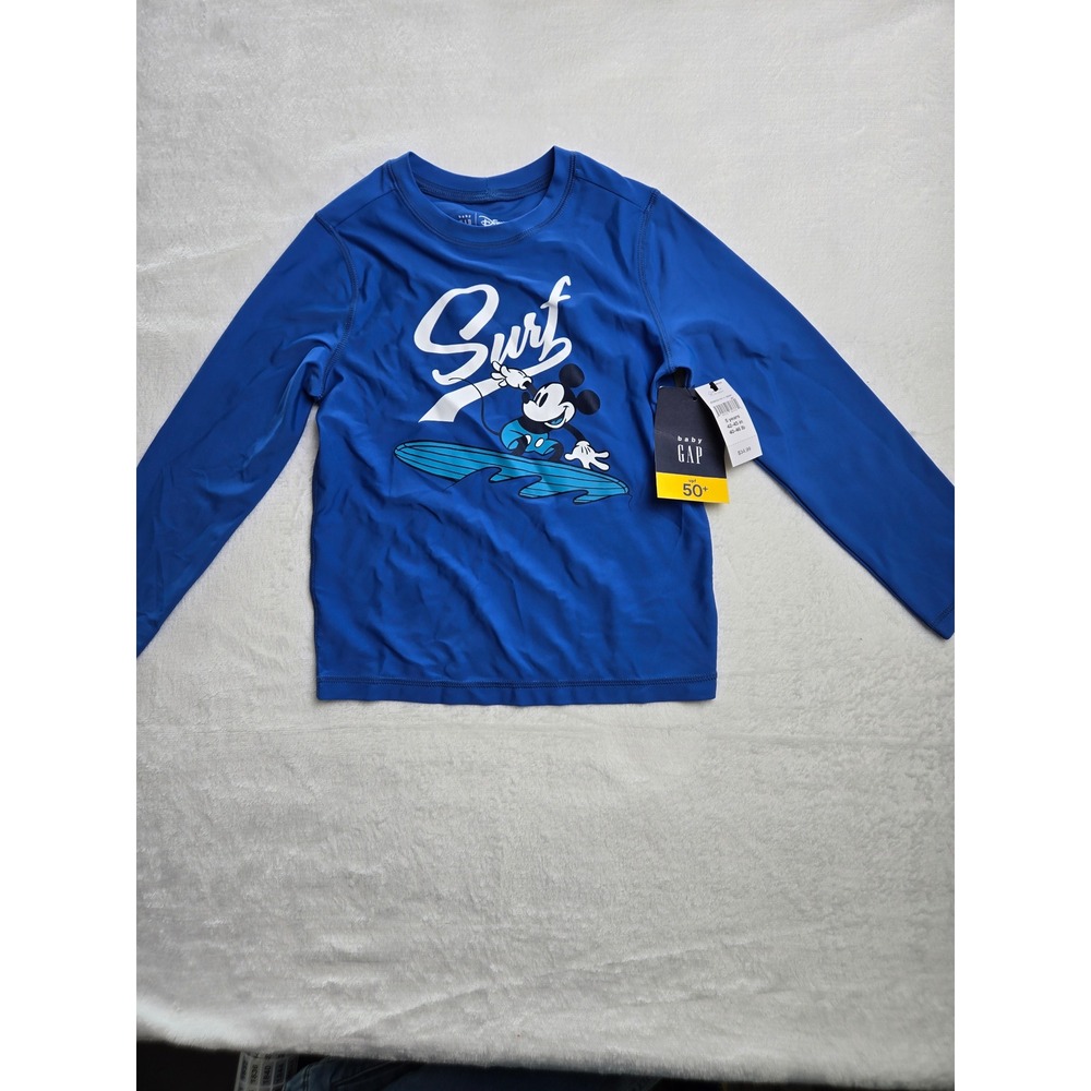 Baby Gap Disney Mickey Mouse Blue Long Sleeve Rash Guard Swim Top UPF 50+  5Y